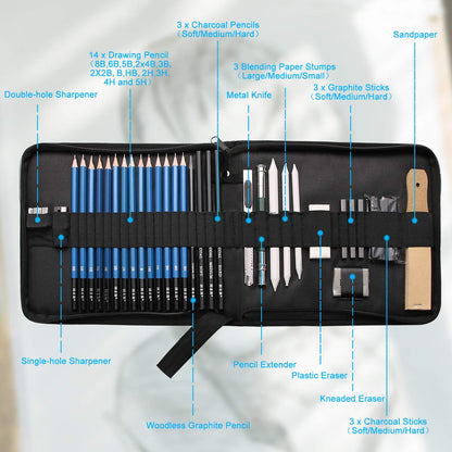 AONLSKH Sketching and Drawing Pencils Set-35pcs,Art Supplies Drawing Kit,Graphite Charcoal Professional Pencils Set, Kids & Adults (35PCS) - WoodArtSupply