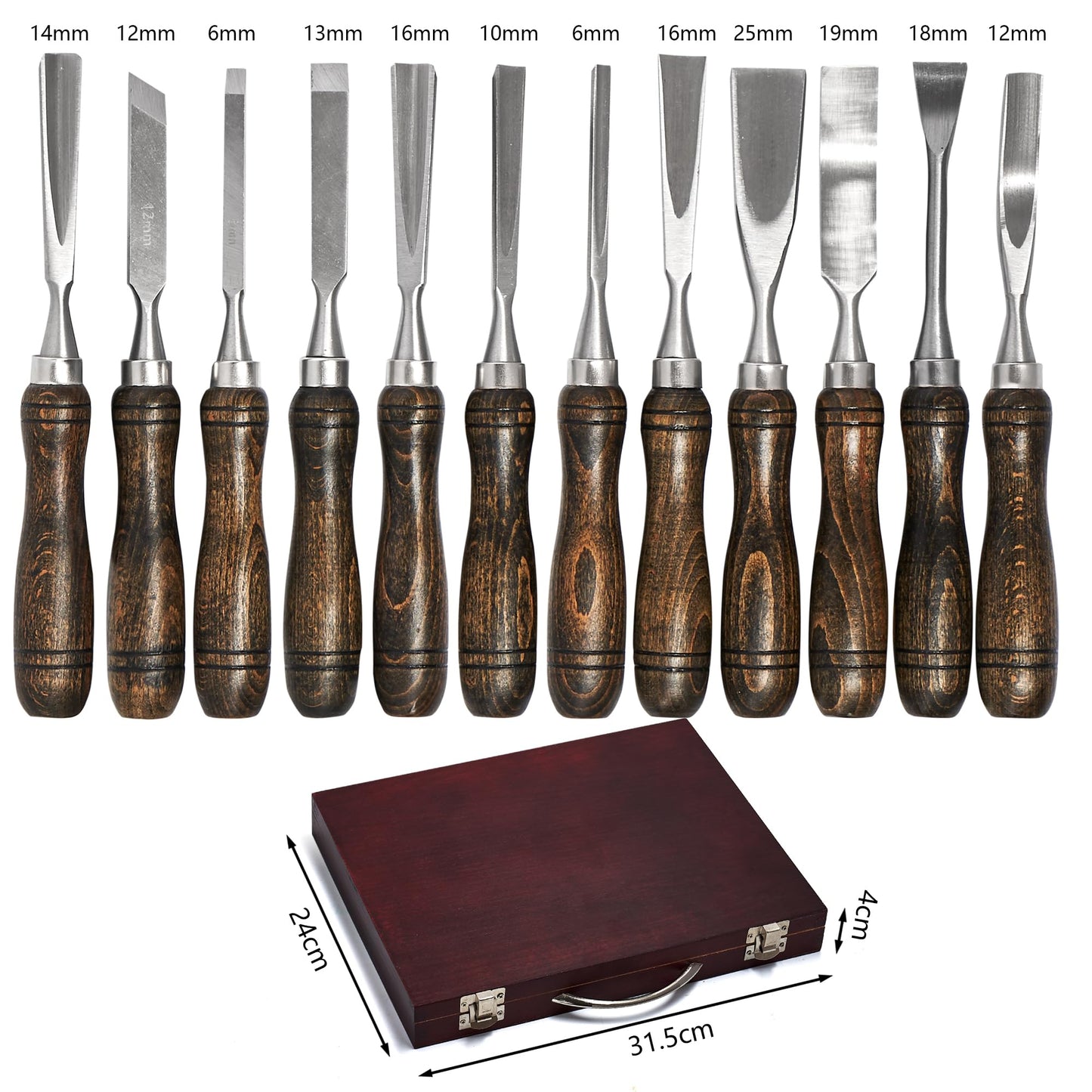 SELFIE CAT Chisel set,Chisel set for wood, 12 Piece Professional Black Walnut Chisel set for woodwork, Chisel set for beginners and - WoodArtSupply