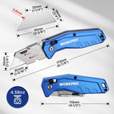 WORKPRO Folding Utility Knife, Heavy Duty Metal Box Cutter with Quick Open Lock, Quick Change Blade Razor Knife, Foldable Pocket Knife with Belt Clip WORKPRO