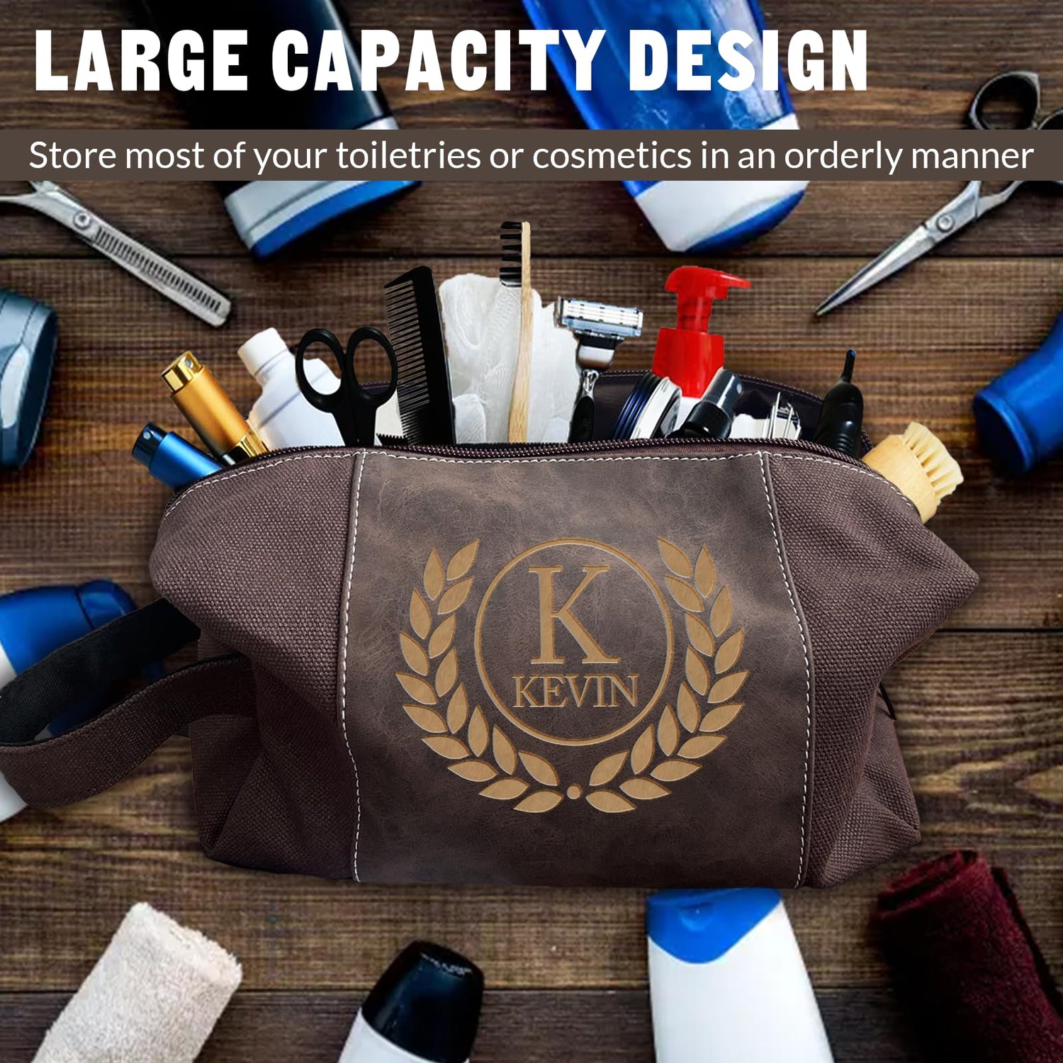 xrlsg Personalized Toiletry Bag for Men Custom Laser Engraved Travel Organizer Kit with Name Monogrammed Gift for Husband Boyfriend Dad xrlsg
