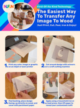 NuFun Activities Printable Iron-on Heat Transfer Paper for Wood, 5 Sheets 8.5 x 11 inch, Long Lasting, Durable, Professional Quality, Easy DIY, NuFun Activities