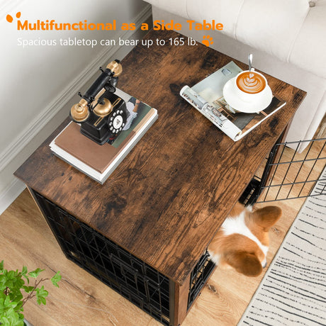 HOOBRO Dog Crate Furniture, Decorative Dog Kennel, Wooden Pet Furniture with Pull-Out Tray, Home and Indoor Use, Double Doors Modern Side End Table HOOBRO