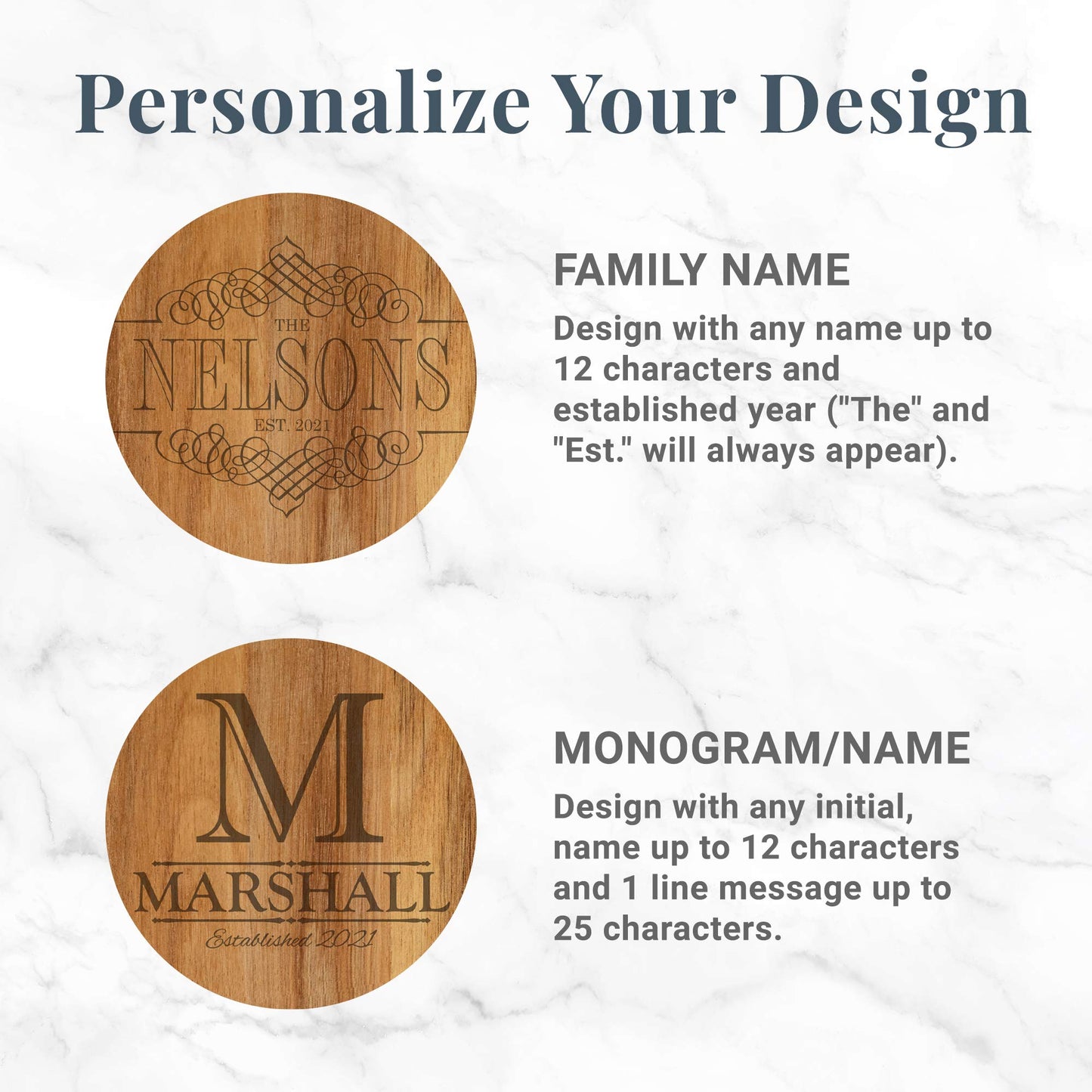 Let's Make Memories Personalized Monogram Marble Wood Cheese Board - Custom Charcuterie Platter - Home Entertaining - Customize with Initial & Name - WoodArtSupply