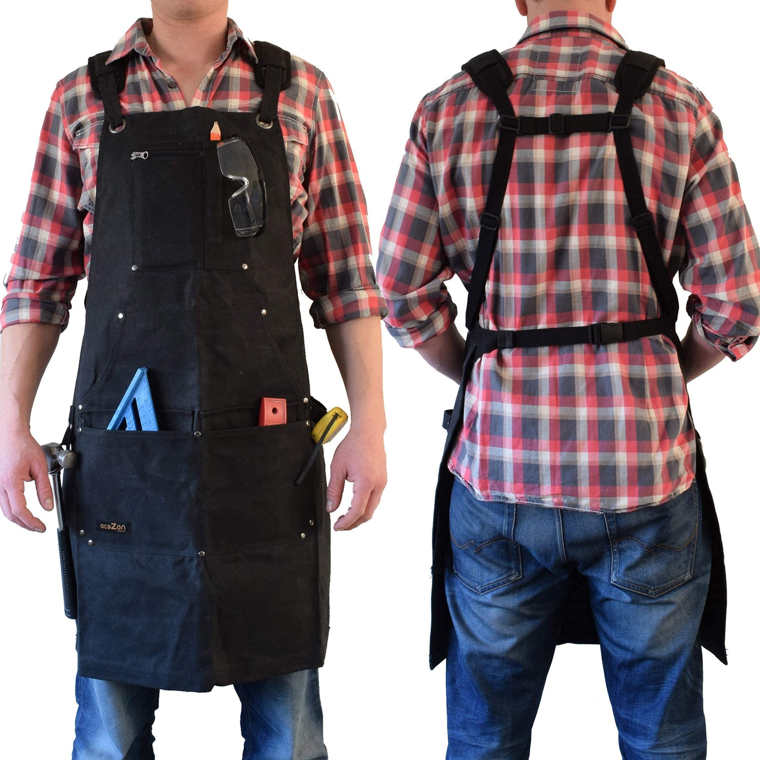 ecoZen Lifestyle Work Aprons for Men for Shop - Carpenter Apron and Shop Aprons for Men for Woodworking, Heavy Duty Waxed Canvas Workshop Tool Apron, ecoZen Lifestyle