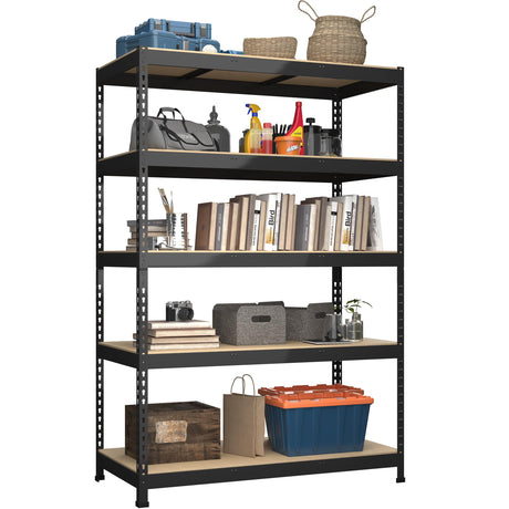 BuxWellBang 48" W x 24" D x 72" H Adjustable Garage Storage Shelves - 5-Shelf Heavy Duty Shelving Unit, Metal Utility Storage Organizer Racks for BuxWellBang