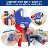 WORKPRO Ratchet PVC Pipe Cutter Tool, up to 1-5/8" PEX, PVC, PPR and Plastic Hoses, Pipe Cutters with Sharp 5Cr15MoV Stainless Steel Blades, Suitable WORKPRO