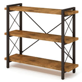 HCHQHS Rustic 3-Tier Industrial Bookcase with Metal and Wood Design HCHQHS