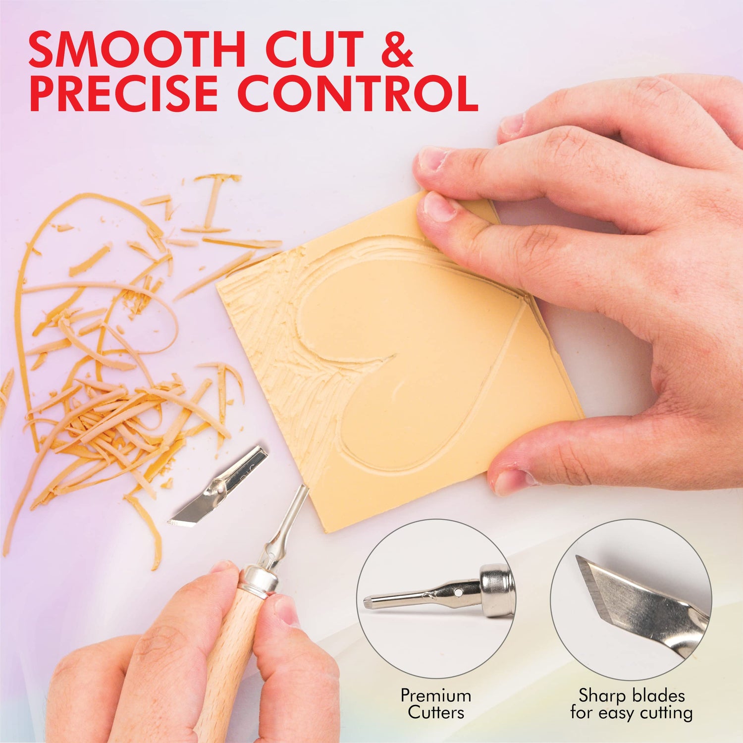 Marabu Block Printing Kit - Linocut Kit with 3 x 100ml Block Printing Ink, Cutter, Rubber Block, and Block Printing Brayer Roller - Linoleum Marabu