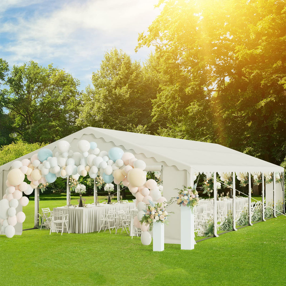 Sophia & William XXXLarge 20'x 40' Gazebo Party Tent White, Outdoor Wedding Event Camping Canopy Shade with 12 Removable Side Walls and Carry PE Bag, Sophia & William
