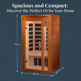 Dynamic Barcelona 1 to 2 Person Hemlock Wood Low EMF FAR Infrared Sauna For Home with LED Control Panel and Tempered Glass Door - Curbside Delivery DYNAMIC SAUNAS