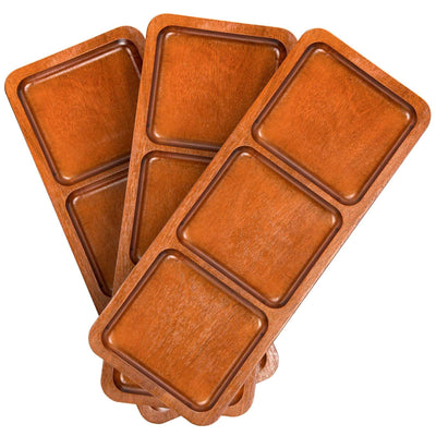 Lorbro Acacia Wood Serving Tray, 14" x 5.5" Wooden Serving Platter, 3 Section Rectangular Wooden Trays for Food, Cheese, Snacks, Fruit, Appetizer,