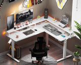 AODK L Shaped Electric Standing Desk, 59" x 48" Stand Up Corner Desk, Home Office Sit Stand Desk with White Top and White Frame, L-Shaped Standing AODK