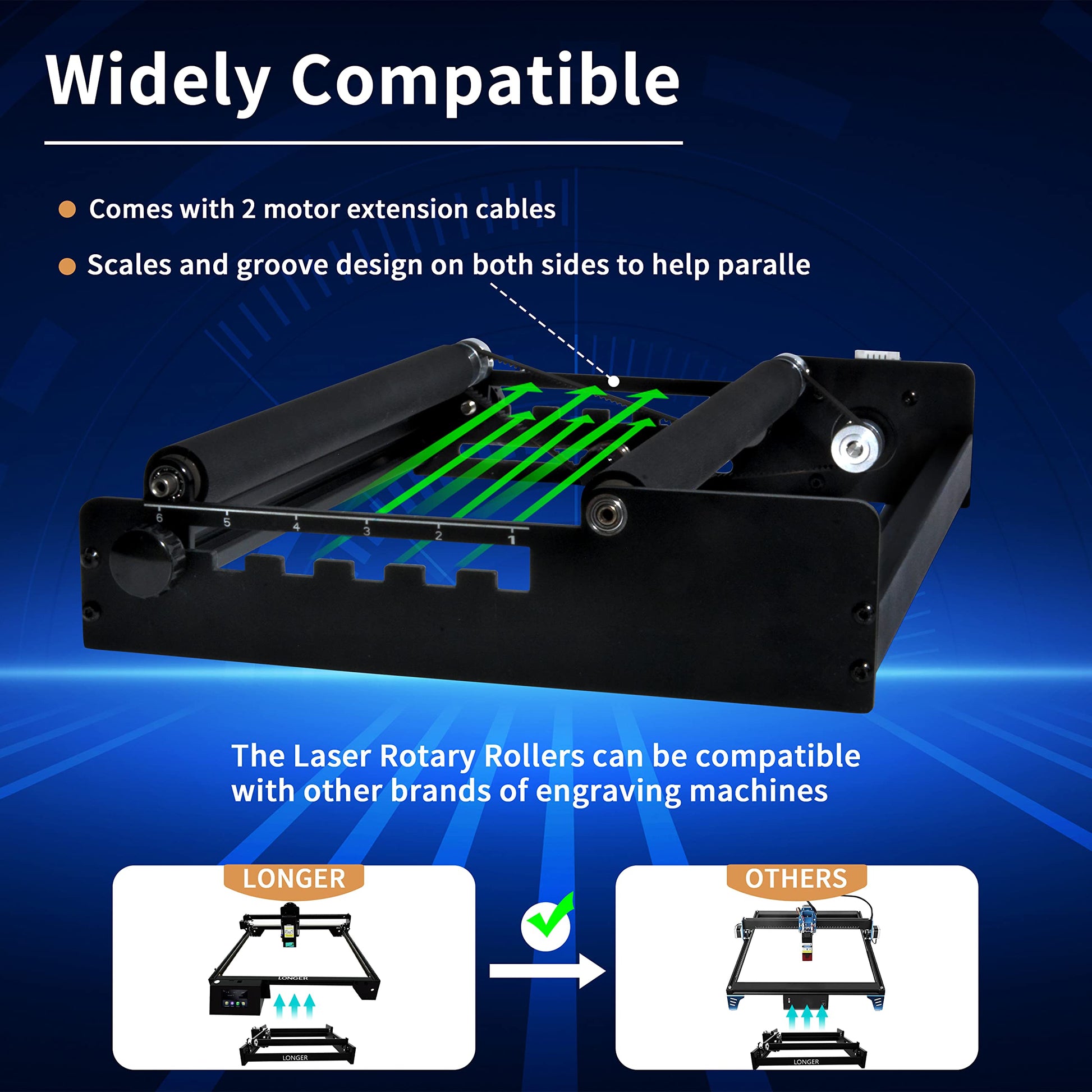 LONGER Laser Engraver Rotary Roller, Y-axis Rotary Roller 360° Rotation for Laser Engraver Engraving Cylindrical Objects Tumblers Cans Cups Bottles, - WoodArtSupply