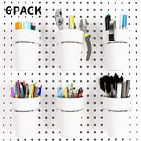 Kuhome 6 Sets Pegboard Hooks with Pegboard Cups, Ring Style Pegboard Bins with Rings, Pegboard Cup Holder Accessories for Organizing Storage (White) Kuhome