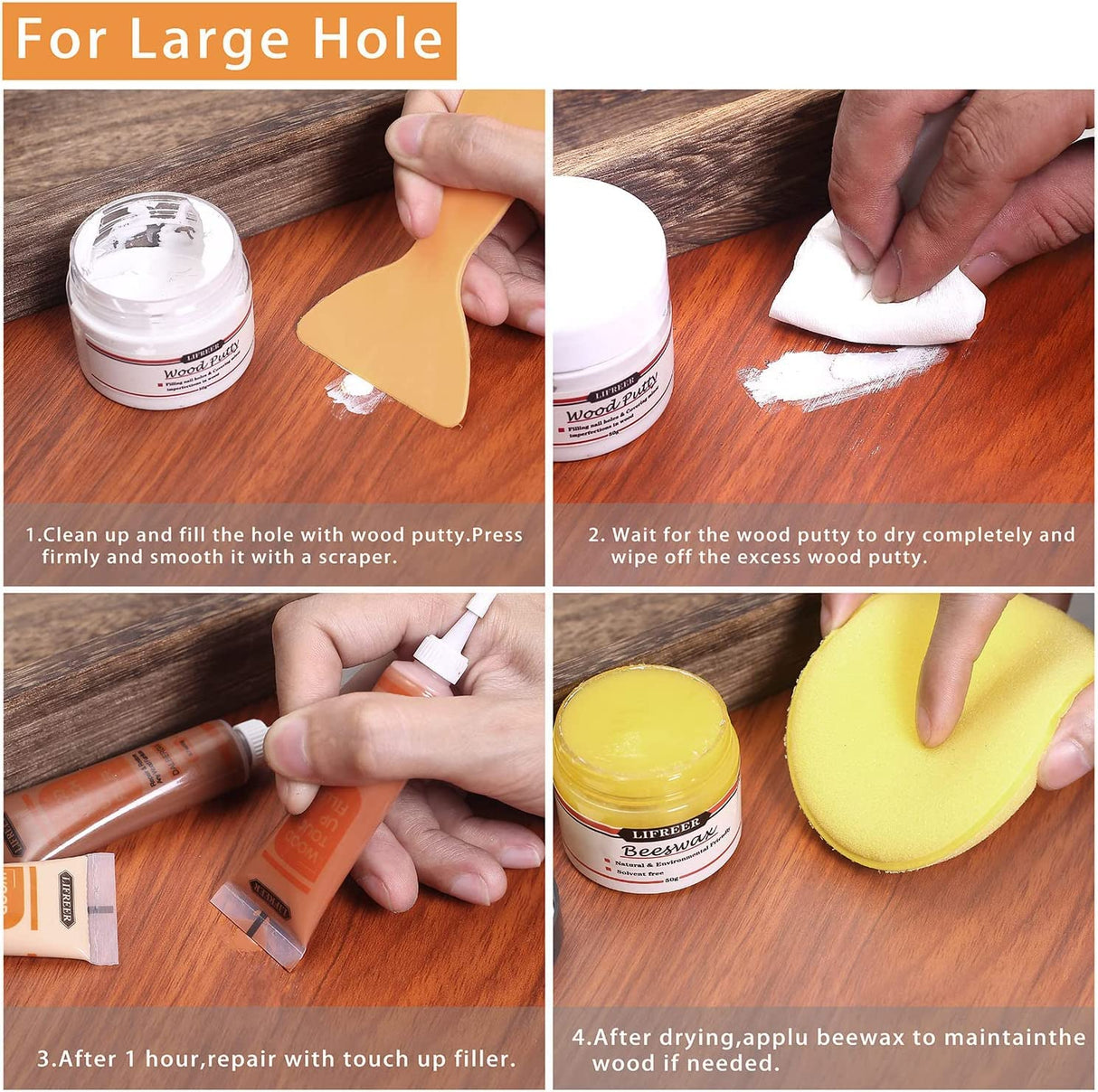 Lifreer Wood Furniture Repair Kit, High-Performance Wood Filler, Wood Putty with Beeswax - Hardwood Floor Scratch Repair Kit for Scratch, Cracks, Lifreer