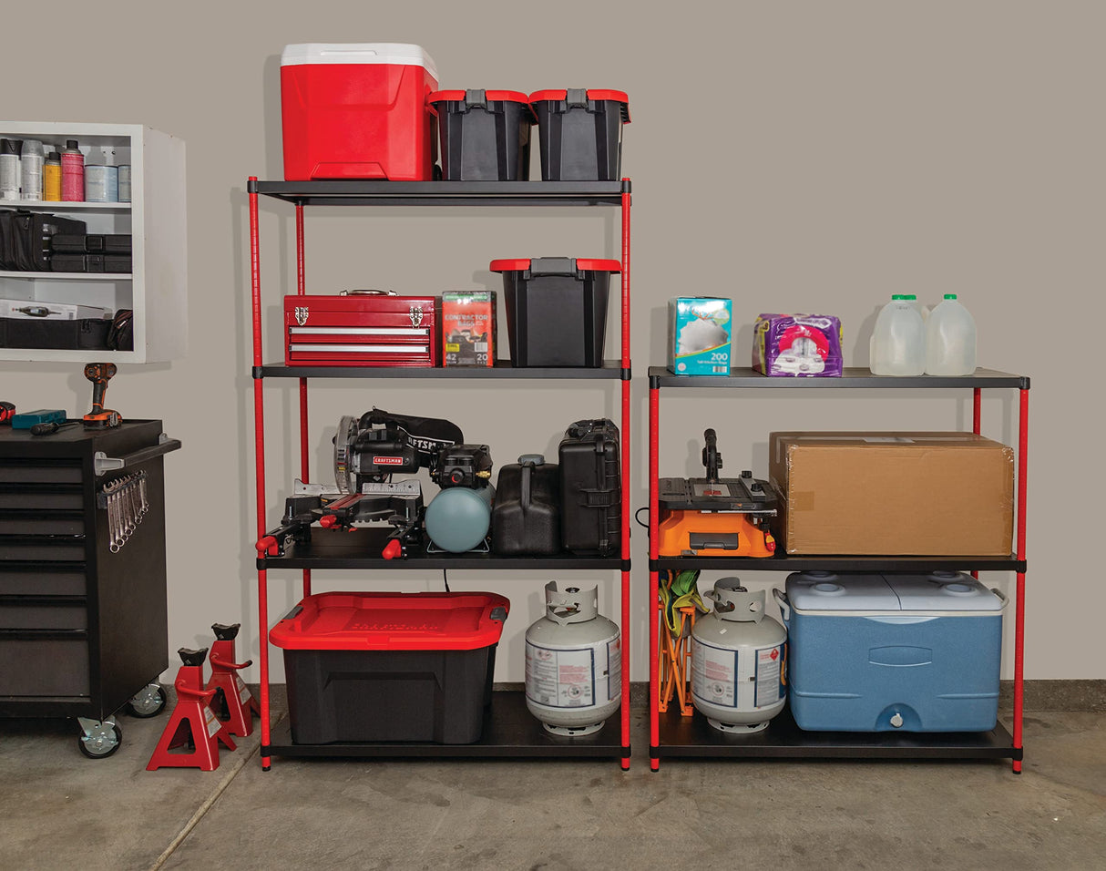 Craftsman 4-Shelf 6-Foot Tall Storage Rack for Garage and Workshop, Durable Powder-Coated Steel, Reinforced Adjustable-Height Steel Shelves - Craftsman