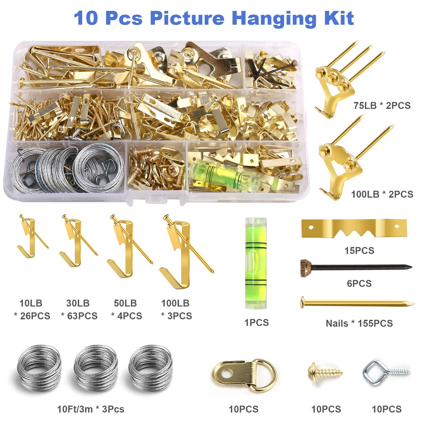 310 Pcs Picture Hanging Kit, Heavy Duty Picture Hangers for Drywall, Picture Hanging Hooks, Picture Hooks for Hanging Hardware Mirror, Pictures Frame - WoodArtSupply