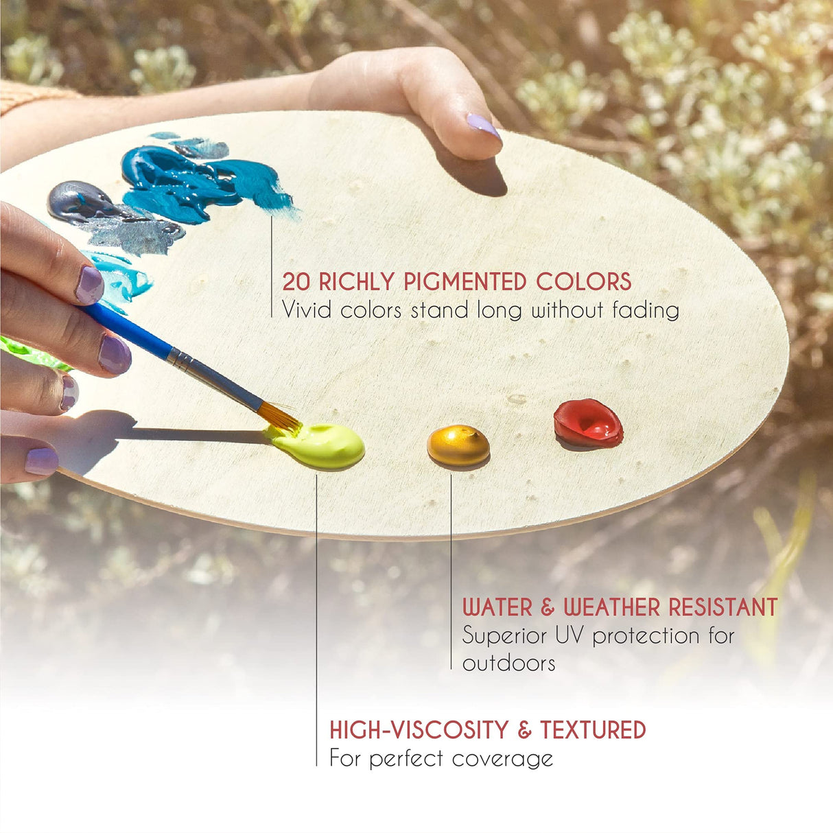 Outdoor acrylic paint set (2 fl oz)- 20 Tubes 2 with Glow in the Dark Effect - Art supplies for Adults - For multiple use- Woods, Leather, Metal & Zenacolor