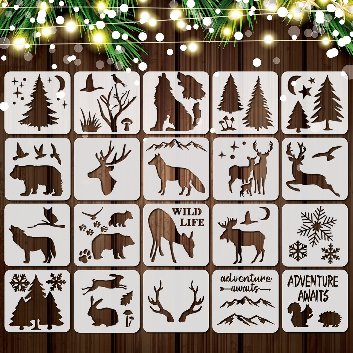 20 Pieces Stencil Template for Painting Reusable Animal Plant Spring Summer Winter DIY Christmas Stencils for Painting on Wood Wall Home Decor Outus