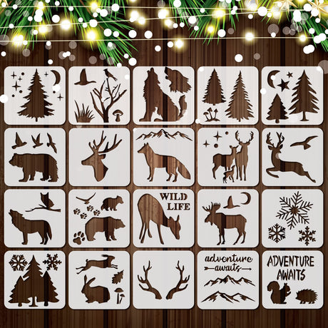 20 Pieces Stencil Template for Painting Reusable Animal Plant Spring Summer Winter DIY Christmas Stencils for Painting on Wood Wall Home Decor Outus