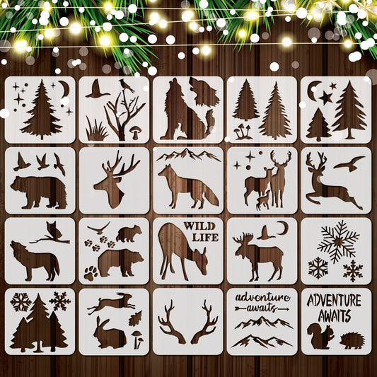 20 Pieces Stencil Template for Painting Reusable Animal Plant Spring Summer Winter DIY Christmas Stencils for Painting on Wood Wall Home Decor