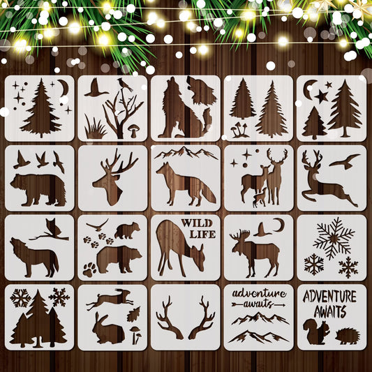 20 Pieces Stencil Template for Painting Reusable Animal Plant Spring Summer Winter DIY Christmas Stencils for Painting on Wood Wall Home Decor - WoodArtSupply