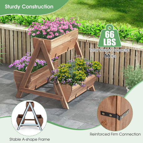 Giantex Vertical Raised Garden Bed, 3 Wood Planter Boxes for Flower Vegetable Fruit Herb, Freestanding Garden Planter with Drain Holes, Elevated Giantex