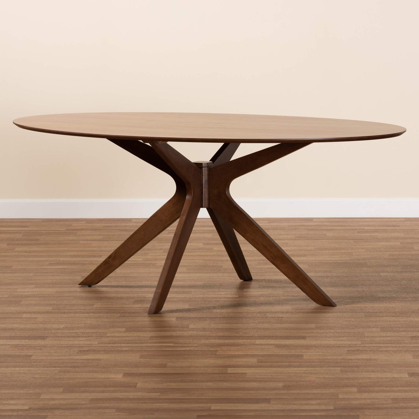 Baxton Studio Monte Mid-Century Modern Walnut Brown Finished Wood 71-Inch Oval Dining Table - WoodArtSupply