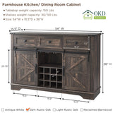 OKD Farmhouse Buffet Cabinet, 54" Sideboard with 3 Drawers, Sliding Barn Door, Wine and Glass Rack, Storage Shelves, Liquor Coffee Bar Cupboard for OKD