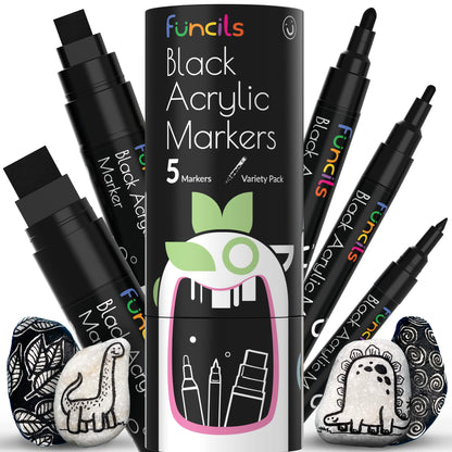 Funcils Acrylic Bundle - 5 White and Black Acrylic Paint Pens - WoodArtSupply