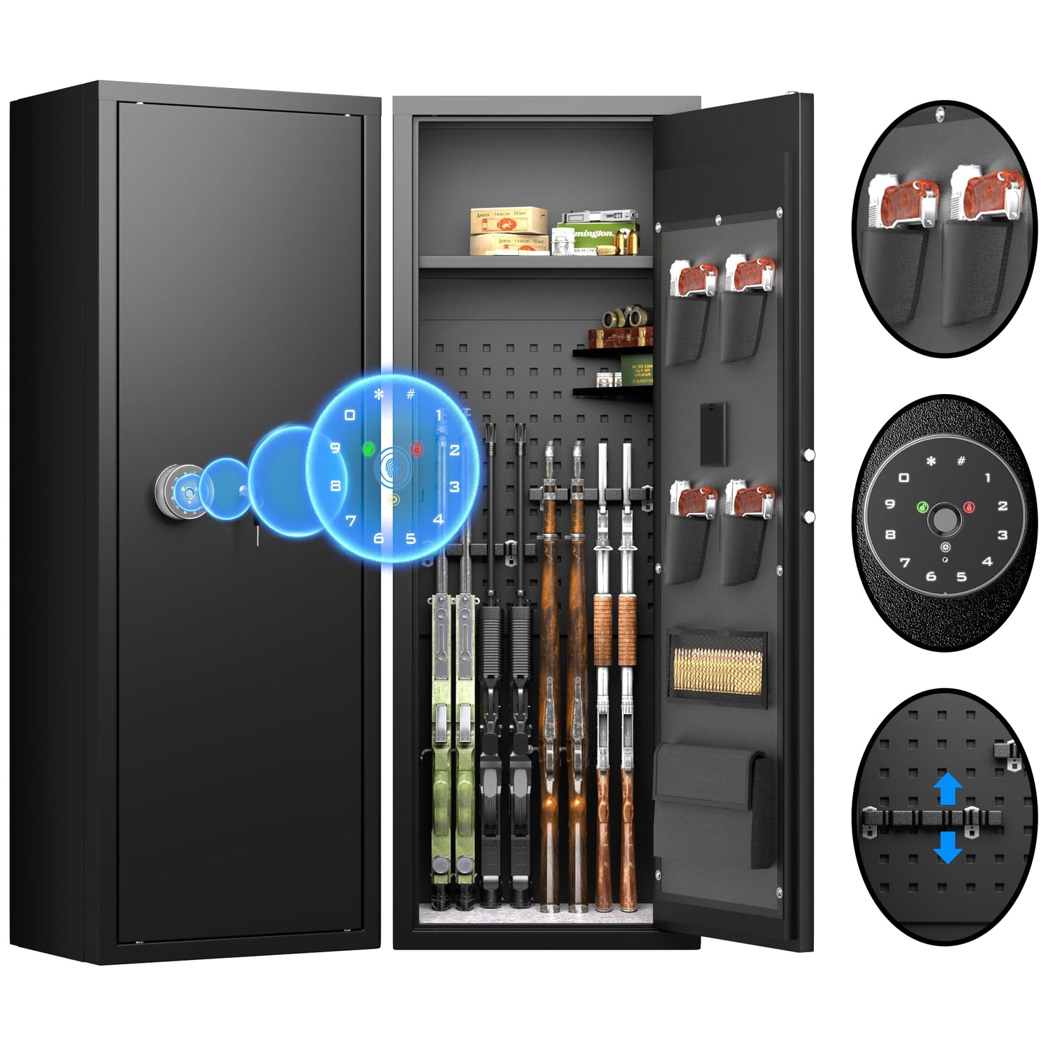 INTERGREAT Fingerprint 10-12 Rifle Gun Safe, Gun Safes for Home Rifle and Pistols, Quick Access Gun Cabinets for Rifles and Shotguns with Pockets, INTERGREAT