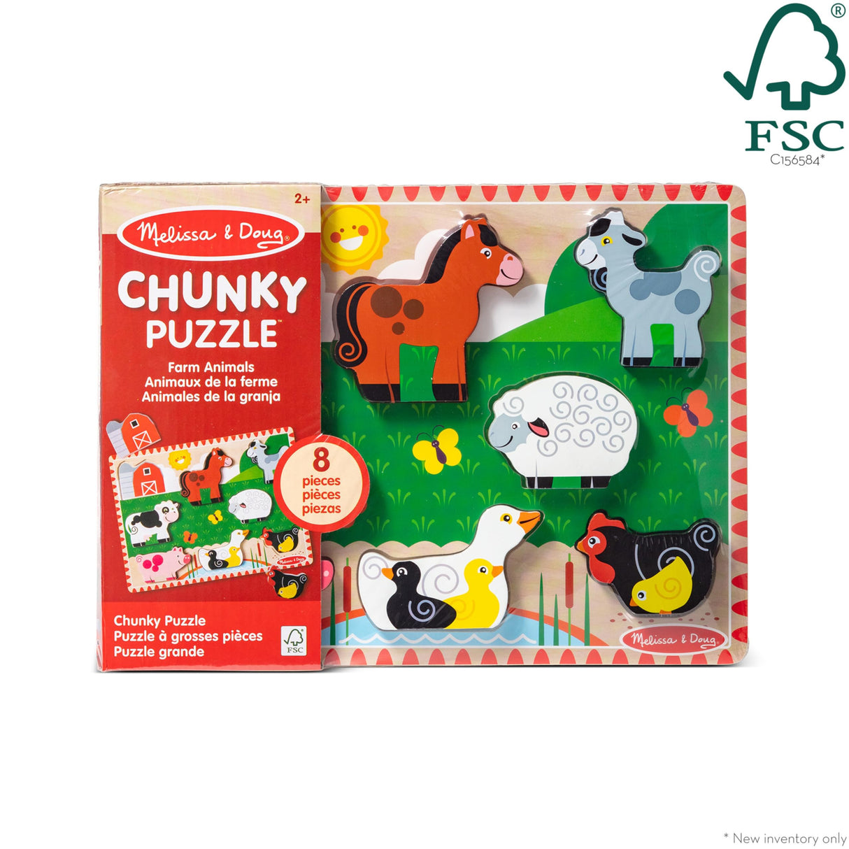 Melissa & Doug Farm Wooden Chunky Puzzle (8 pcs) - Farm Animal Toys For Kids, Wooden Puzzles For Toddlers Ages 2+ - FSC-Certified Materials Melissa & Doug