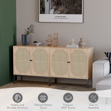 Yechen Set of 2 Sideboard Storage Cabinet with Handmade Natural Rattan Doors, Buffet Cabinet with Storage, for Living Room, Dining Room, Entryway, Yechen