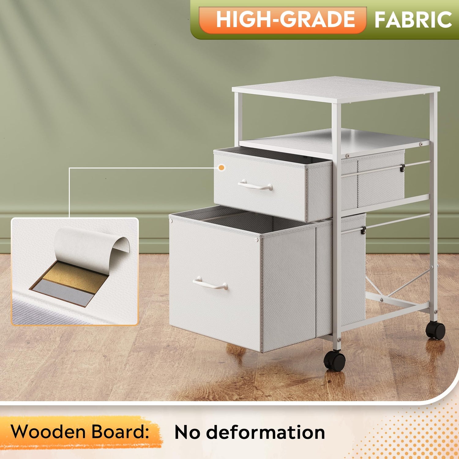 DEVAISE 2 Drawer Mobile File Cabinet, Rolling Printer Stand with Open Storage Shelf, Fabric Vertical Filing Cabinet fits A4 or Letter Size for Home DEVAISE