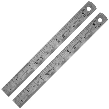 Pacific Arc 6 Inch Stainless Steel Ruler with Inch/Metric Conversion Table, 2 Pack - WoodArtSupply