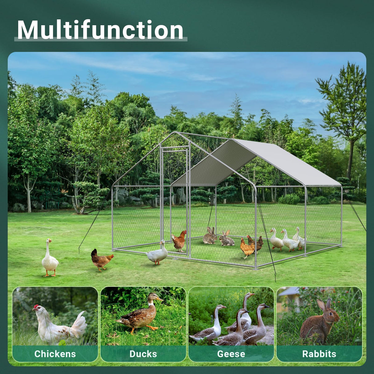 CHICKENPEN Large Metal Chicken Coop Walk-in Poultry Cage Chicken Run Pen Rabbit Duck House with Waterproof and Anti-UV Cover for Outdoor Farm Use CHICKENPEN