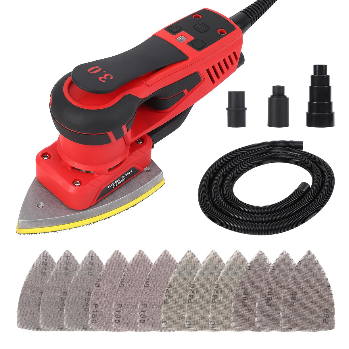 PioneerWorks Electric Detail Sander with 12 Sanding Paper, 350W Brushless Motor Mouse Sander, Powerful & Low Vibration, 10000 RPM, For Wood Working, PioneerWorks