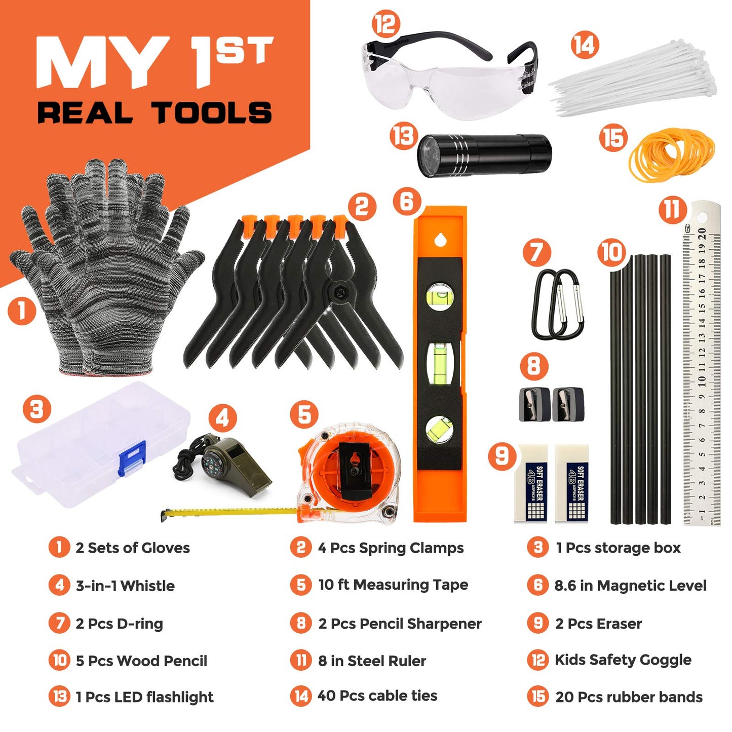 INCLY 95 PCS Kids Real Tool Set, Boys Small Real Hand Tools Kit, Children Construction Learning Tools Hammer Screwdriver for Home DIY Building and - WoodArtSupply