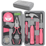 Hi-Spec 25pc Pink Household DIY Tool Kit for Women. Small Mini Tool Box Set of Starter Basic Ladies Tools For Home & Office Hi-Spec