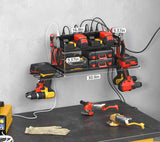 CCCEI Garage Tools Storage with Charging Station. Power Tool Battery Organizer Utility Shelf with Power Strip. 4 Drills Holder Wall Mount Rack, CCCEI