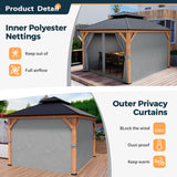 HAPPATIO 11' × 13' Wood Gazebo, Outdoor Hardtop Gazebo with Mosquito Netting and Curtains, Double Metal Roof Patio Gazebo Hard Top Gazebo for Garden, HAPPATIO