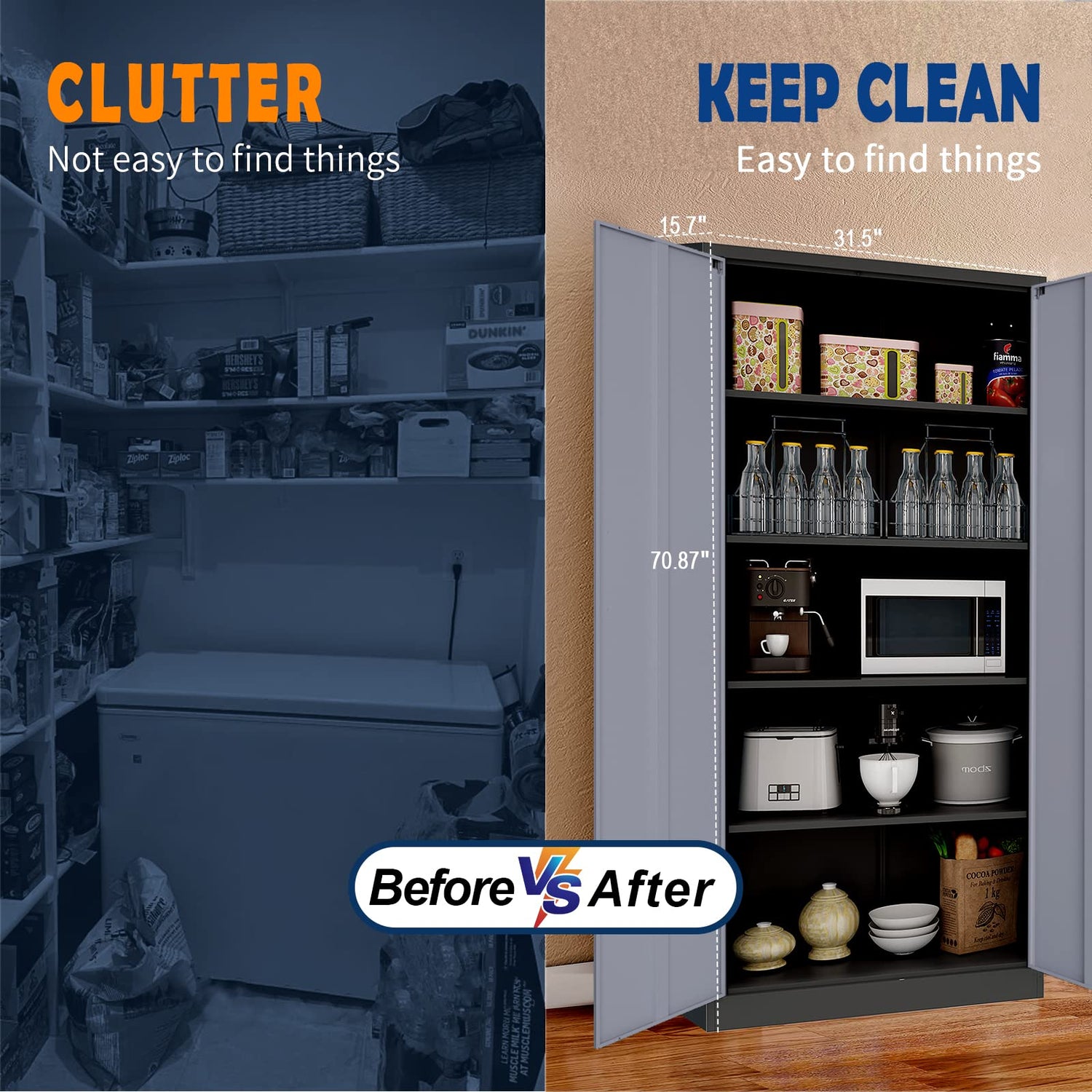 Yizosh Metal Garage Storage Cabinet with 2 Doors and 5 Adjustable Shelves - 71" Steel Lockable File Cabinet,Locking Tool Cabinets for Yizosh