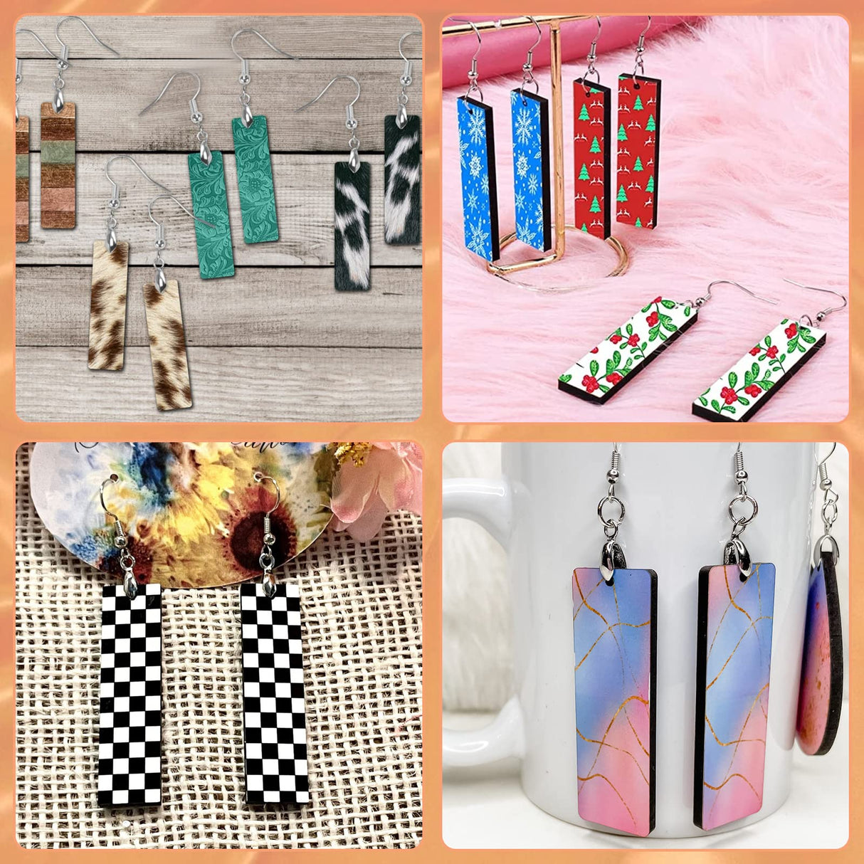 ZOCONE 60 Pcs Sublimation Earrings Blank Bulk, Sublimation Printing Earrings Unfinished Rectangular Heat Transfer Earring Pendant with Earring Hooks ZOCONE