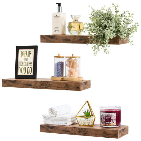 Sorbus Elegant Set of 3 Rustic Floating Shelves for Stylish Storage and Display Sorbus