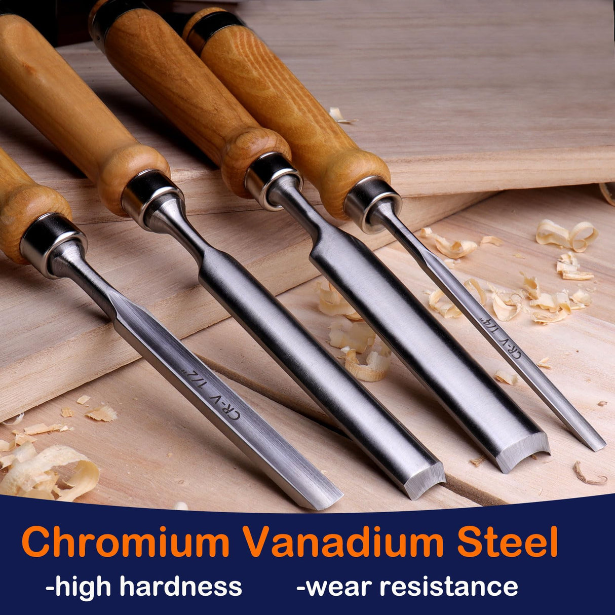 LWCUSNJ 4-Pieces Woodworking Wood Chisel Set,CR-V Steel Sharp Curved Edge Gouge Firm Wood Handle Carpentry Gouge Tools LWCUSNJ