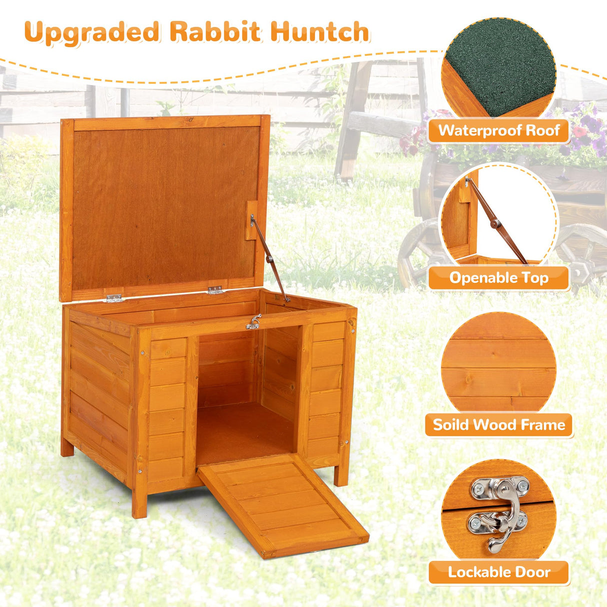 Wooden Rabbit Hutch,Elevated Bunny Cage, Cat House, Pet Box with Green Roof, Small Animal Home Sandinrayli