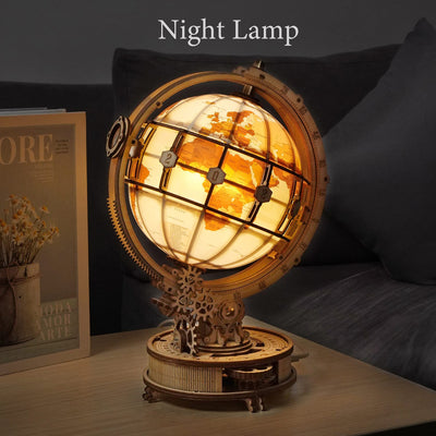 Illuminate Your Space with ROKR 3D Wooden Puzzle Globe Kit - 11.5 Inch Antique-Style with LED, Perfect Hobby Gift for Adults and Teens