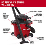 CRAFTSMAN CMXEVBE17607 16 Gallon 6.5 Peak HP Wet/Dry Vac with Detachable Leaf Blower, Heavy-Duty Shop Vacuum with Attachments Craftsman