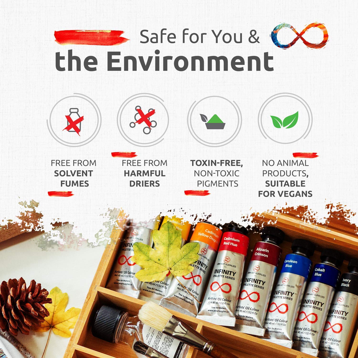 ZenART Non-Toxic Oil Paint Set for Professional Artists - 2 x 8 x 45ml Tubes - Bundle of Impressionist, and Essential Palette of Eco-friendly Paint ZenART Supplies