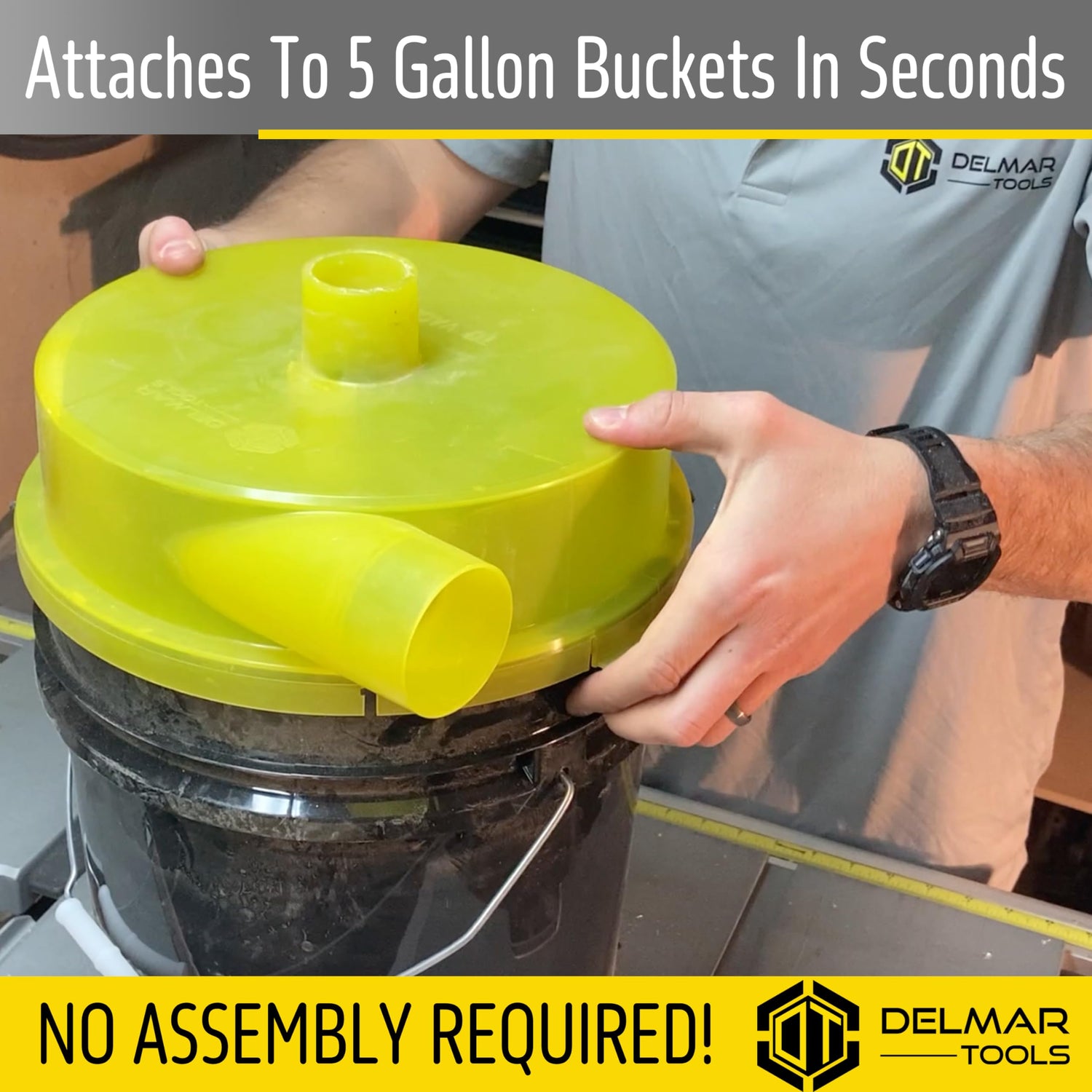 Delmar Tools Patent Pending Shop Vacuum Dust Separator, 99% Separating Efficiency, Included 90° Adapter and Hose Unlike Competitor Versions, Attaches Delmar Tools